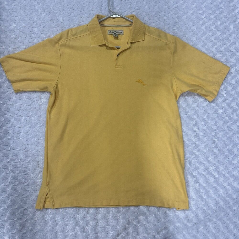 Tommy Bahama Polo Shirt Men's Medium YellowCotton Poly Golf Collared Embroidered